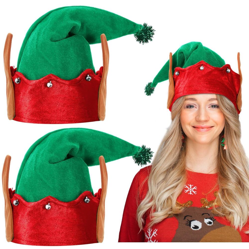 1604 2 Pcs Christmas Hats Elf Hat with Ears Elf Santa Hat for Adults Kids